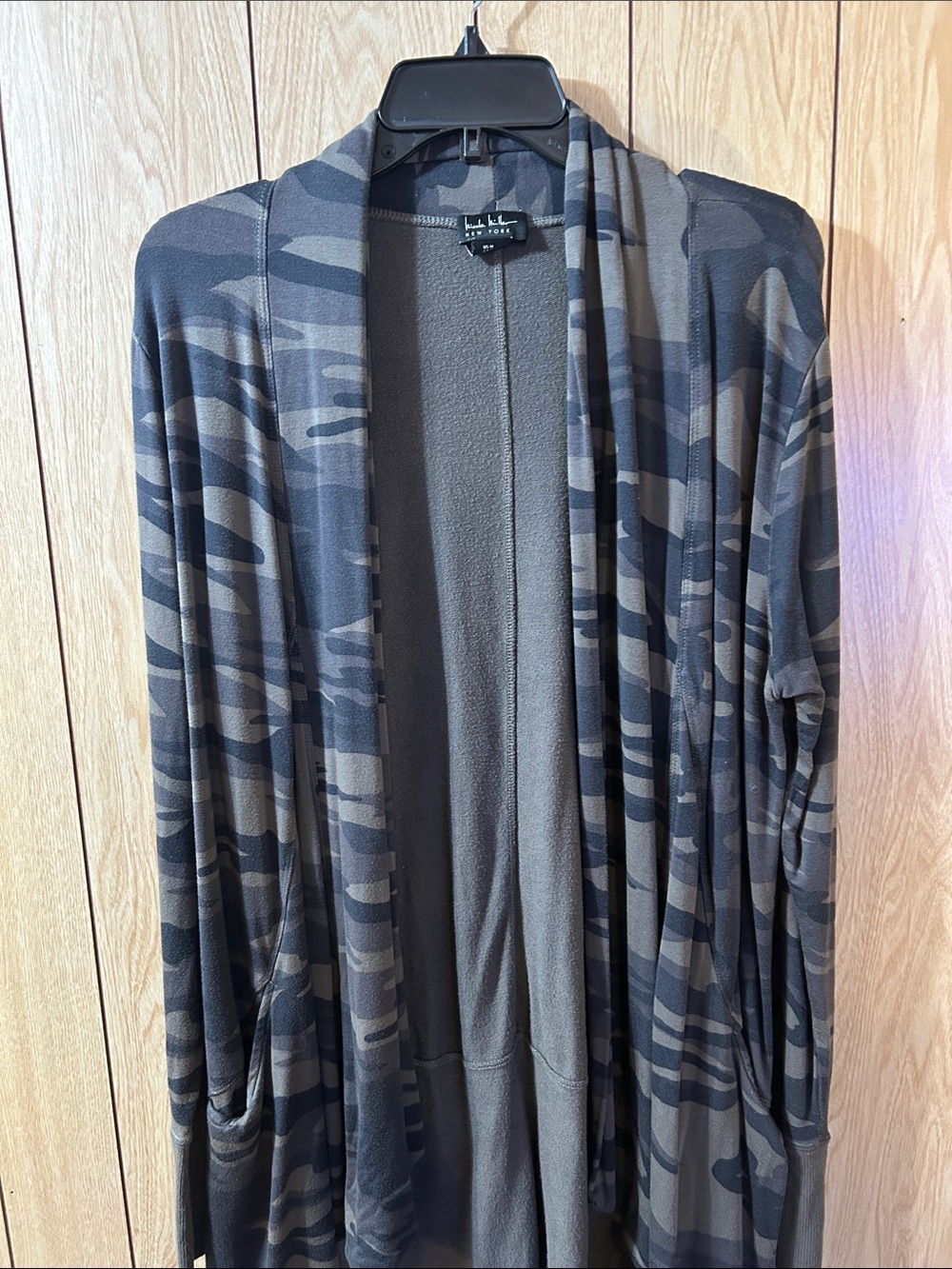 Camo Open-Front Cardigan in Olive & Charcoal